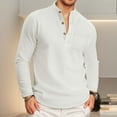 thumbnail image 2 of Mens Long Sleeve Polo Shirts Button Up Solid Color Casual Work Wear Polos Fall Winter Cotton Tops (White, Size M), 2 of 8