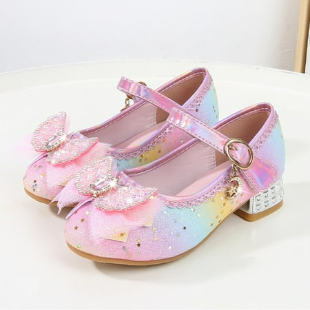 

8QIDA Girls Sandals Gold Girls Sandals Closed Toe Heels Wedding Party Shoes Sequins Bow for Toddler 28