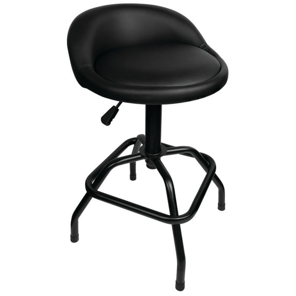 Performance Tool W85011 Pneumatic Swivel Bar Stool with Back Support, 360-Degree Swivel, Heavy Duty Steel Frame, Black