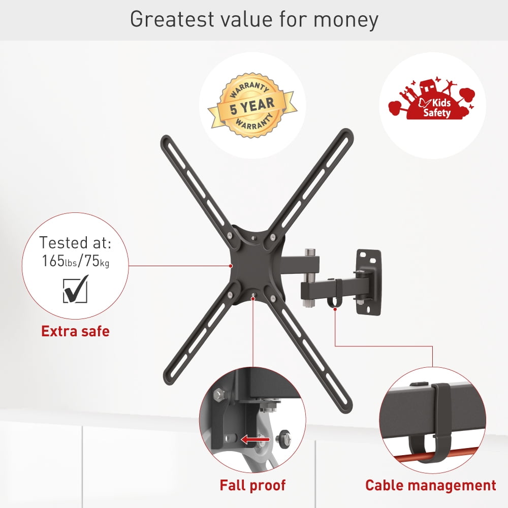 Barkan Full Motion TV Wall Mount 13 - 58 inch 55 lbs Low Profile 5 Year Warranty