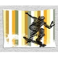 thumbnail image 1 of Youth Tapestry, Jumping Skateboarder Scribble Sketch Art on Striped Backdrop with Grunge Effects, Wall Hanging for Bedroom Living Room Dorm Decor, 80W X 60L Inches, Multicolor, by Ambesonne, 1 of 2