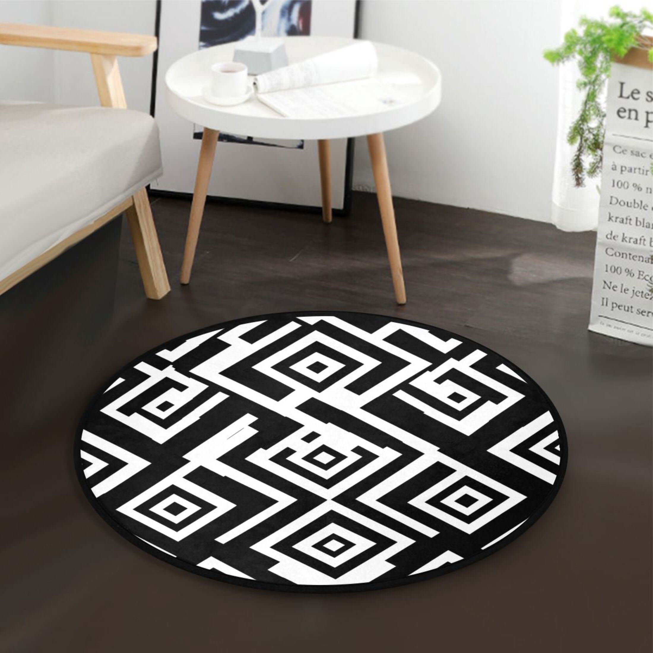 Black and White Texture Memory Foam Bath Mat 36" Absorbent Rug with Non Slip Base and 4 Bonus Pads