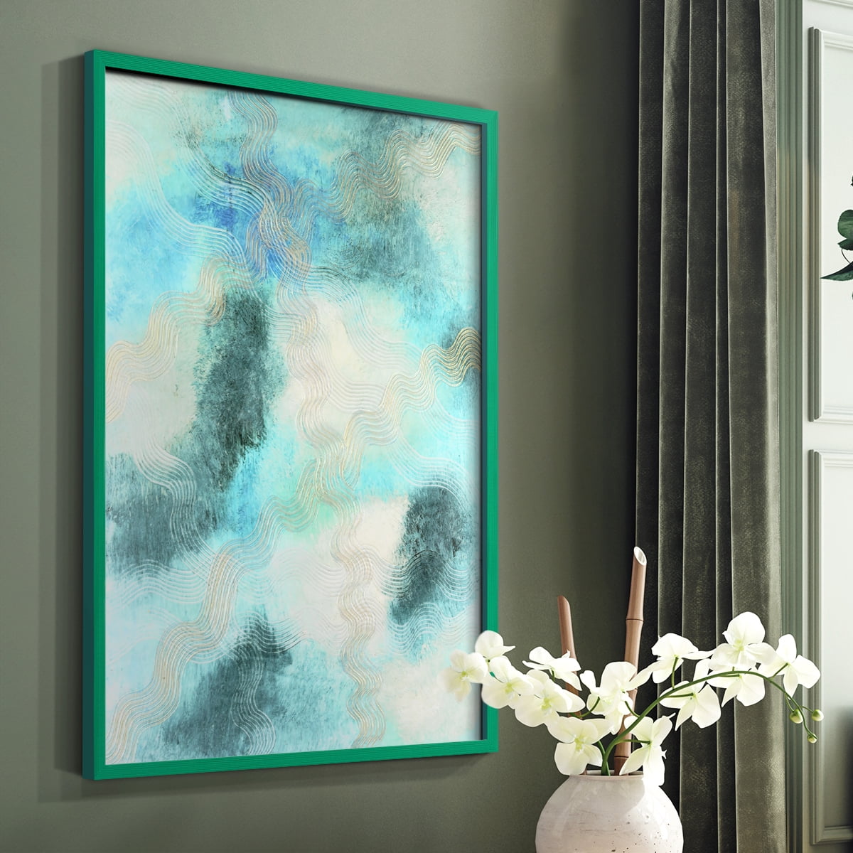 Blue Shift II Framed Print in Green Solid Wood Framed Print No Nail Hanging