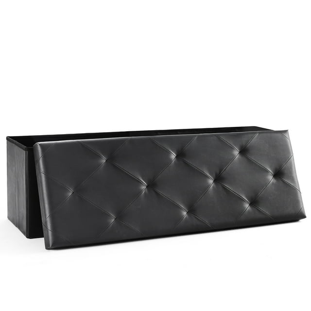 EDX 43" Storage Ottoman, Foldable Multi-Functional Footrest, PU Leather, 660lbs Load Capacity for Bedroom, Black