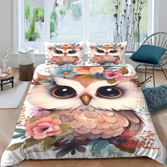 Arijorja Owl Duvet Cover Animal Bedding Set Comforter Cover Animal Pattern Bedspread Cover Room Decor Double