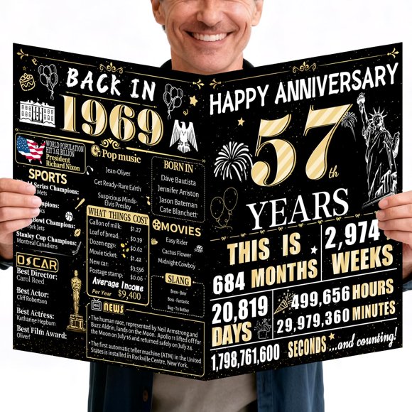 Tarjeta Jumbo VivaGem 57º Aniversario Negro y Dorado 36x56 cm