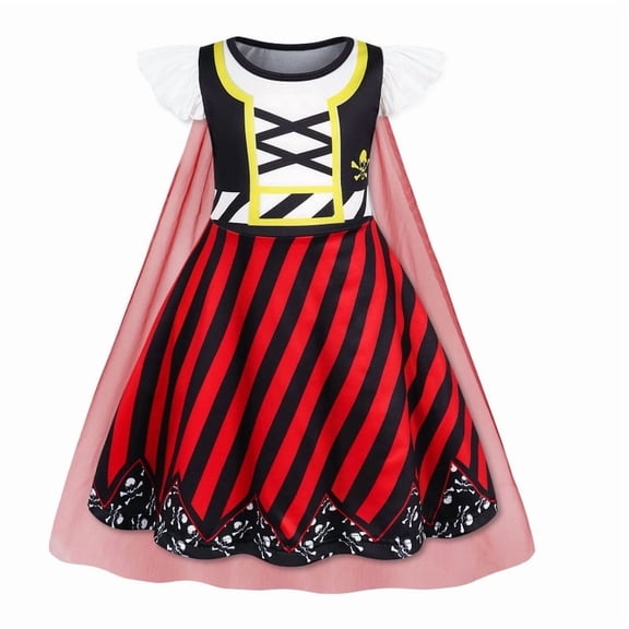 Benylion Pirate Princess Dress for Girls With Cape Halloween Buccaneer Costume Toddler Kids Princess Dresses Birthday Party Cosplay Outfit for 5-6 Years