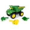 John Deere Big Scoop Dump Truck Sandbox Toy With Sifter, Tiller, and Roller, 15", Green, 4 Pieces