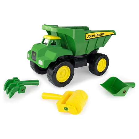 UPC: 0036881465102 | John Deere Big Scoop Dump Truck Sandbox Toy With Sifter Tiller and Roller 15 Green 4 Pieces