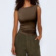 thumbnail image 2 of BYHONG Women’s V-Neck Blouse Solid Color Slim Fit Tank Top for Women Sleeveless Casual Shirt Brown XS, 2 of 4