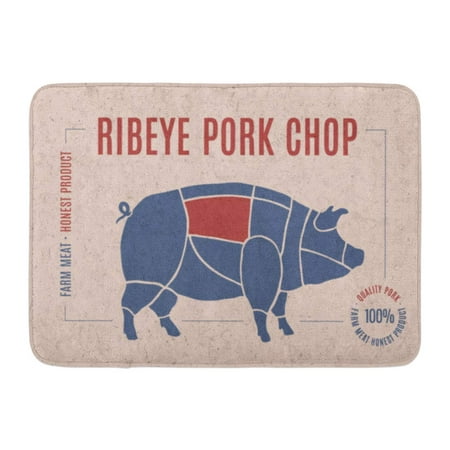 GODPOK Pig Label for Pork Steak Meat Cut with Text Ribeye Chop Creative Graphic for Butcher Farmer Market Rug Doormat Bath Mat 23.6x15.7