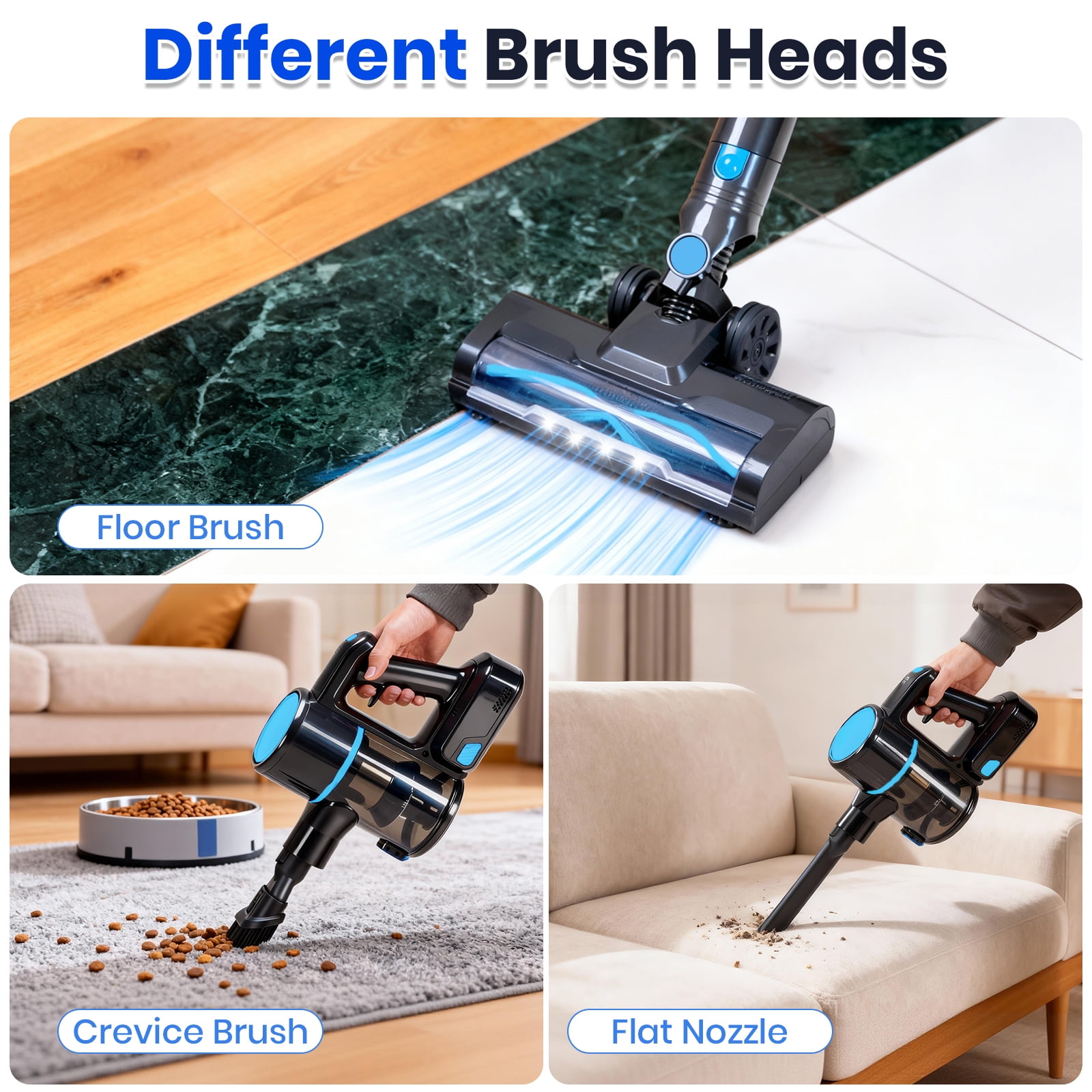 LIFERECORD Cordless Vacuum Cleaner, 180°Flexible Stick Vacuum for Pet Hair with Anti-Tangle Brush, 3 Suction Modes, LED Light for Hardwood Floors, Carpet, Furniture