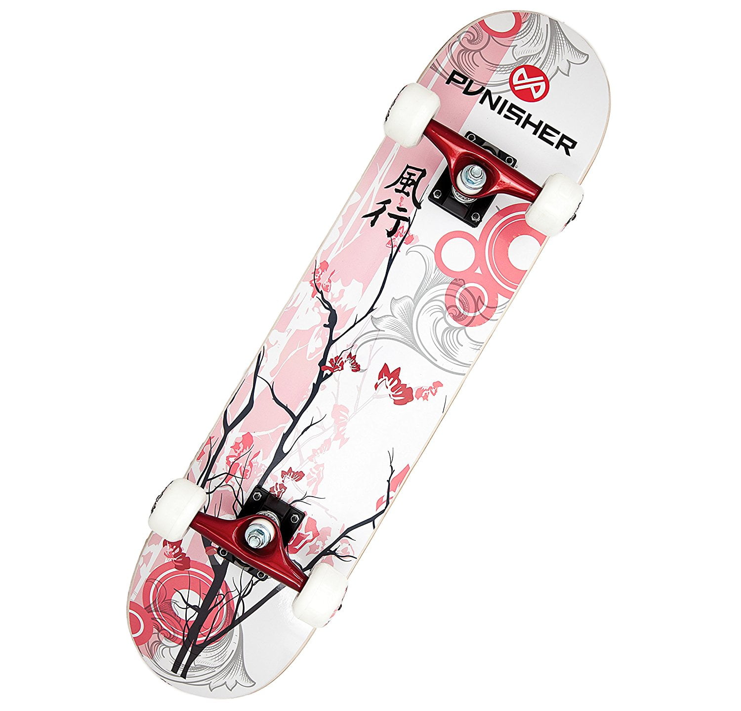 Punisher Cherry Blossom Complete Skateboard, Red, 31-Inch