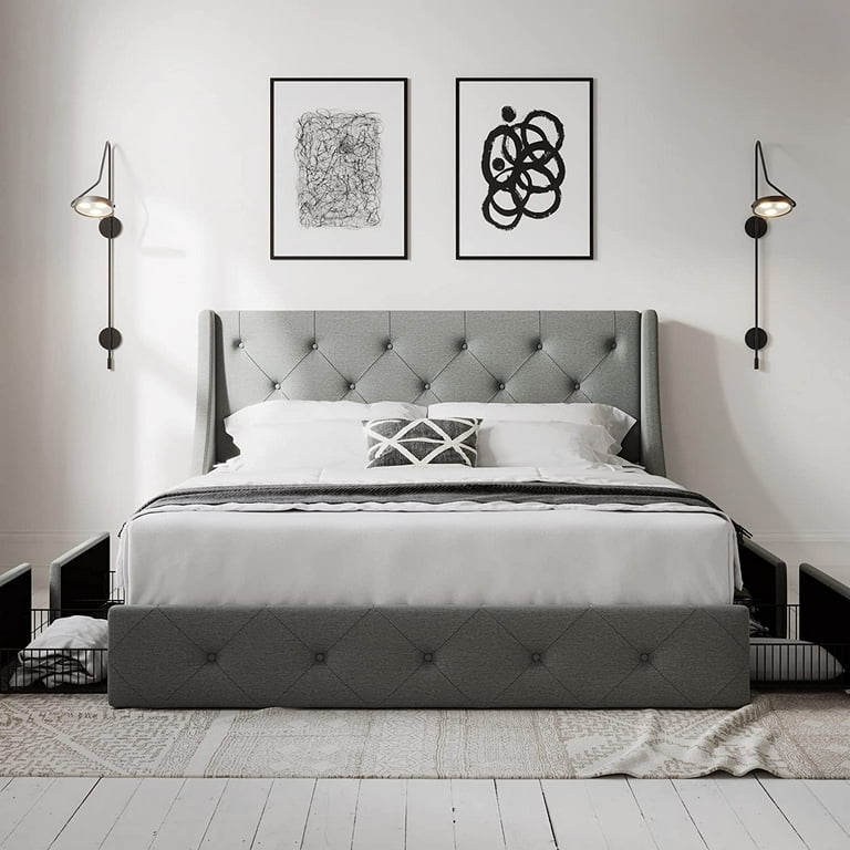 Allewie queen platform bed frame with 4 drawers storage and headboard discount
