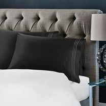 PiccoCasa 2Pcs Long-Staple Cotton Pillowcases Embroidered Pillow Covers, Black King