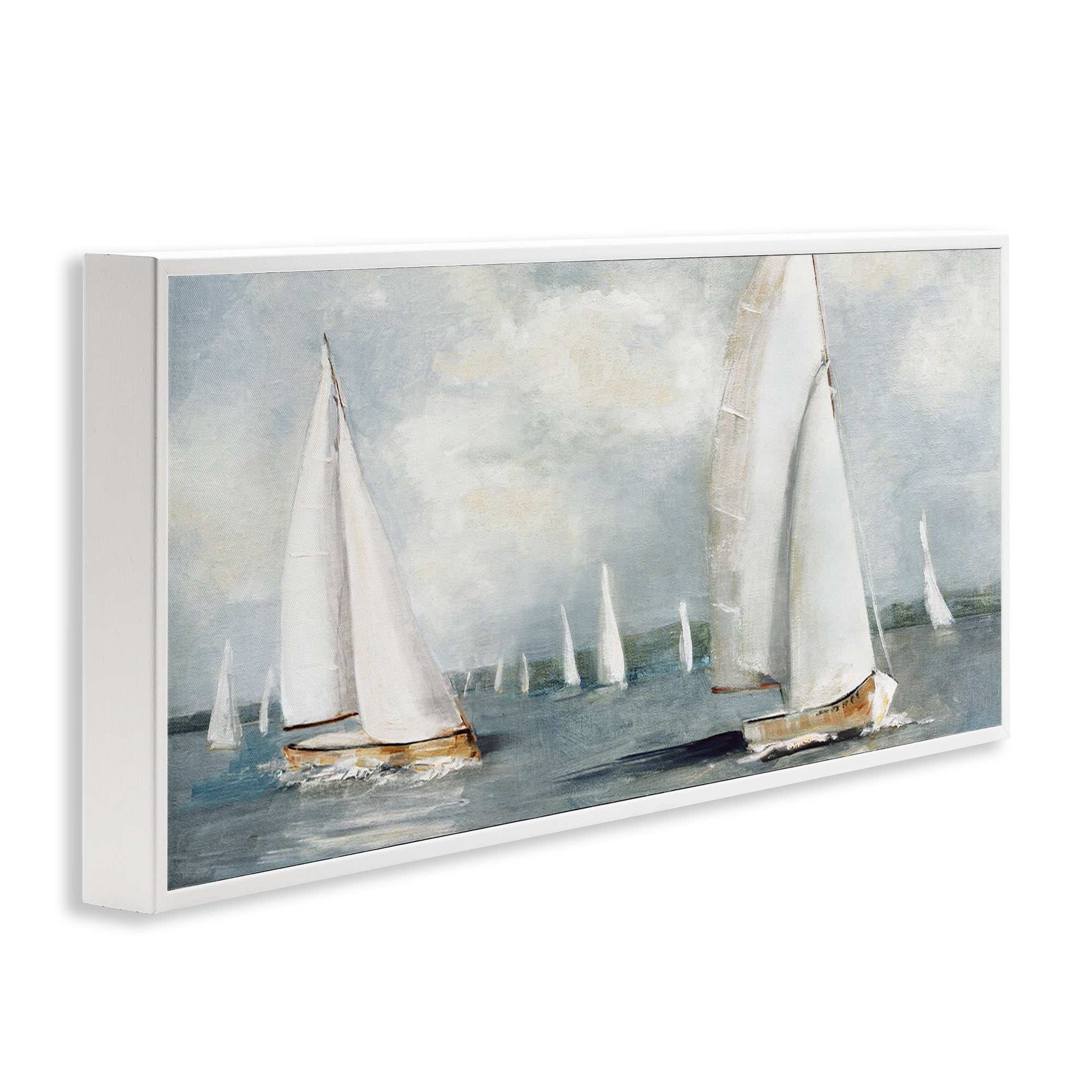 Stupell Industries Windy Sailboat Fleet White Framed Giclee Art, design by Sally Swatland