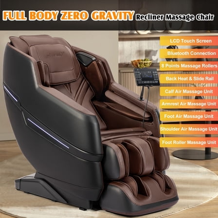 Artist Hand Full Body Zero Gravity Electric Massage Chair Recliner Heating Shiatsu with 8 Points Massage Rollers,Foot Roller（Brown）