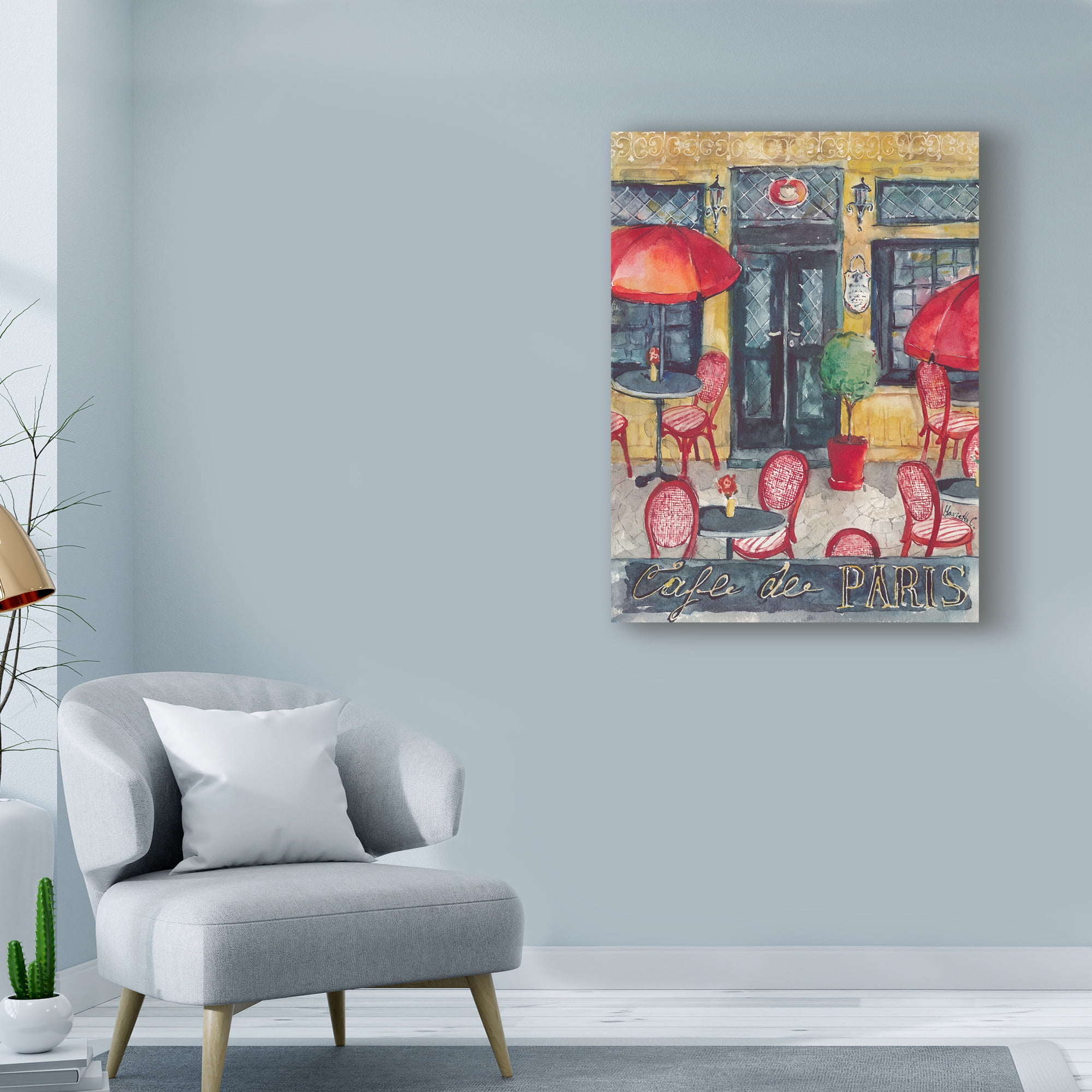 Trademark Fine Art 'Cafe De Paris Umbrellas' Canvas Art by Marietta Cohen Art And Design
