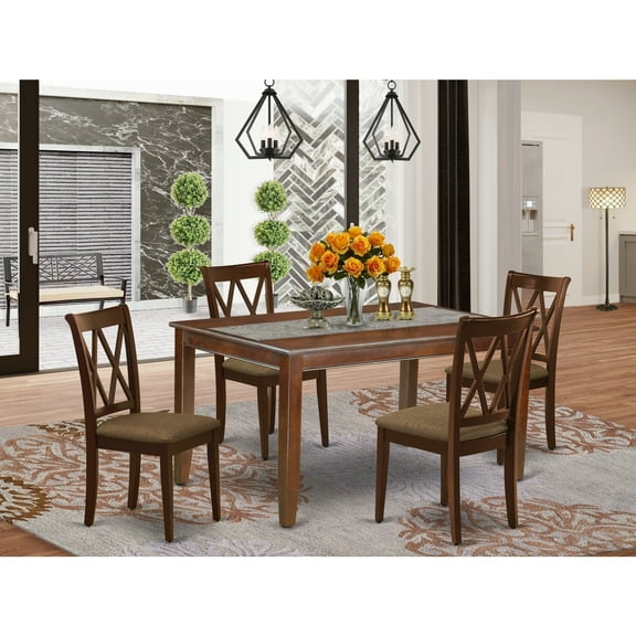 5Pc Dining Set - Rectangle Table & 4 Kitchen Chairs - Mahogany Finish - Modern Dinette