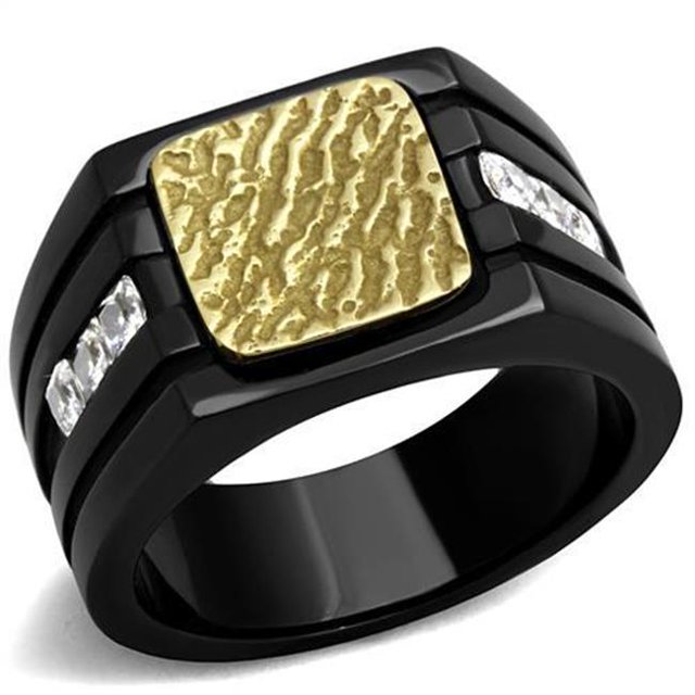 Men Two-Tone IP Gold Stainless Steel Ring with AAA Grade CZ in Clear - Size 10
