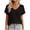 Black, variant on Womens Summer V Neck Tops Short Sleeve Sweaters Knit Casual Plus Size Shirts Hollow out Lace Back with Drawstring Trendy Boho Tops