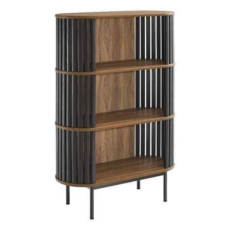Pemberly Row 3-Tier Wood Display Cabinet in Walnut and Black