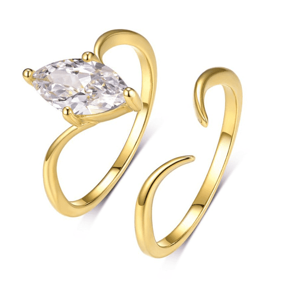 S925 Sterling Silver Marquise Moissanite Ring Set - 2PC Stackable Wedding Band