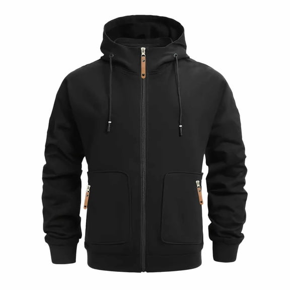 ZHOUCHANKIDS Autumn and Winter Men's Solid Color Zipper Sweatshirt Padded Hoodie Black X-Large