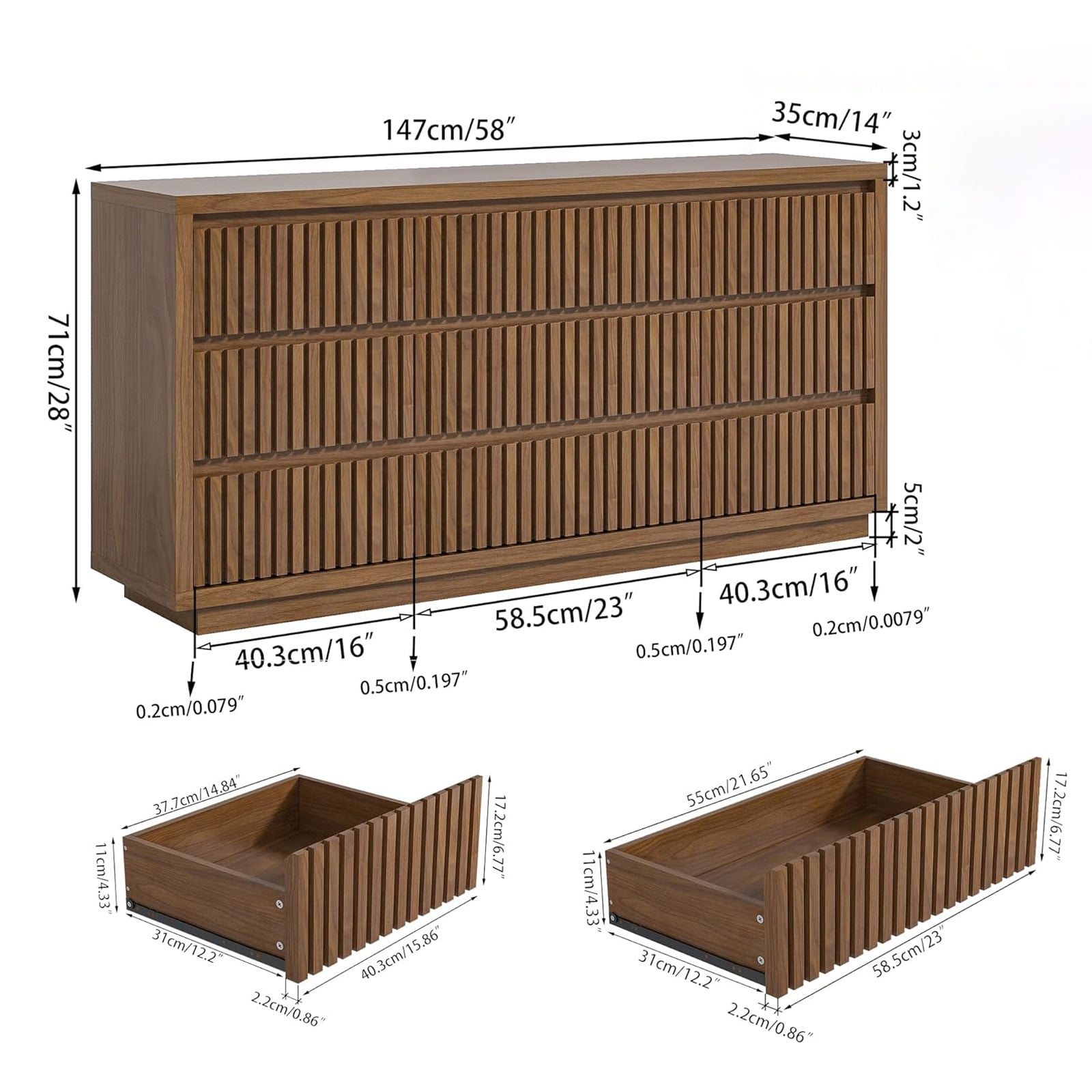 IQCNGVX Dresser Fluted Long 9 Drawer Large Mid Century 58" Wide Chest Wood Closet Clothes Storage TV Stand for Bedroom Living Room
