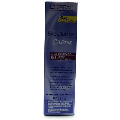 L'Oreal Excellence Creme Gray Coverage Permanent Hair Color, Lightest Golden Brown [6 1/2.3] 1.74