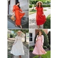 thumbnail image 5 of Womens Long Sleeve Dress Crew Neck High Waist Smocked Flowy Casual Midi Dresses for Women 2023, 5 of 6