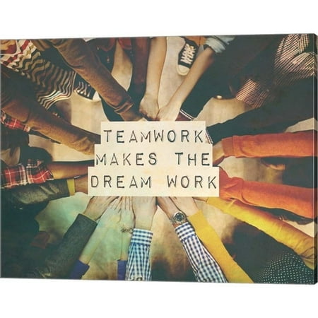 - Teamwork Makes The Dream Work Stacking Hands Color by Color Me Happy, Canvas Wall Art, 20W x 16H