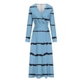 thumbnail image 5 of HAPIMO Women's Tea Length A Line Dress Stripe V Neck Spring Elegant Casual High Waist Trendy Clearance Long Sleeve Light Blue XL, 5 of 5