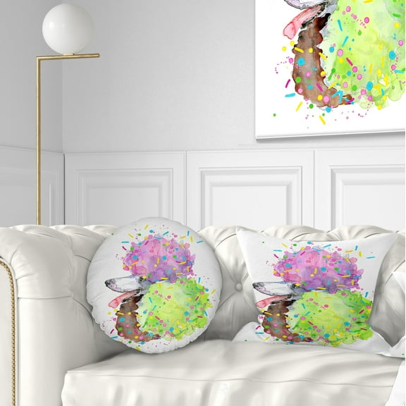 Designart Cute Brown Dog with Color Spheres - Contemporary Animal Throw Pillow - 12x20