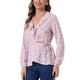 thumbnail image 4 of Blusa de Raso con Volantes para Mujer, Cuello en V, Floral, Cintura Ajustable, Peplum, L Rosa Rojo, 4 of 6