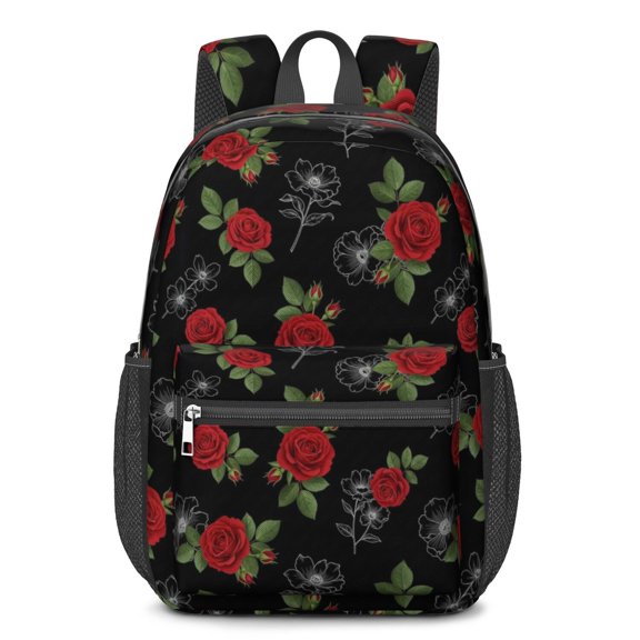 Pioneer Flower Floral Print Pattern 17" School Backpacks for Teens,Waterproof Oxford Fabric,S-Shape Padded Straps for School,Travel,Hiking,Camping