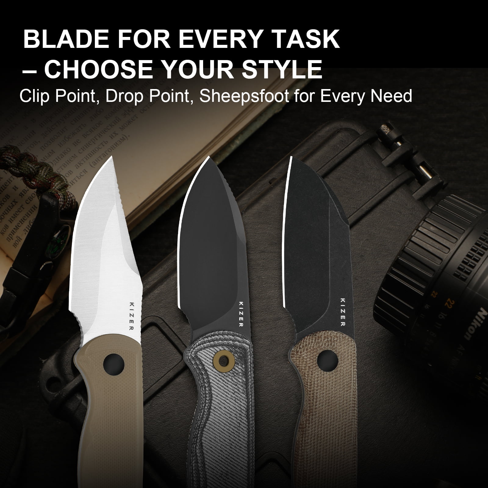 Kizer Drop Bear Fix Drop Point Fixed Knife S45VN Blade Micarta Handle With Sheath 1094A4