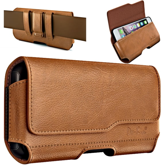 DeBin Holster for Large iPhone Plus, ProMax 16 15 14 13 12 11 Xs Max - Cell Phone Belt Holder Case with Clip Carrying Pouch Cover (Fits Phone with Protective Case on) Brown