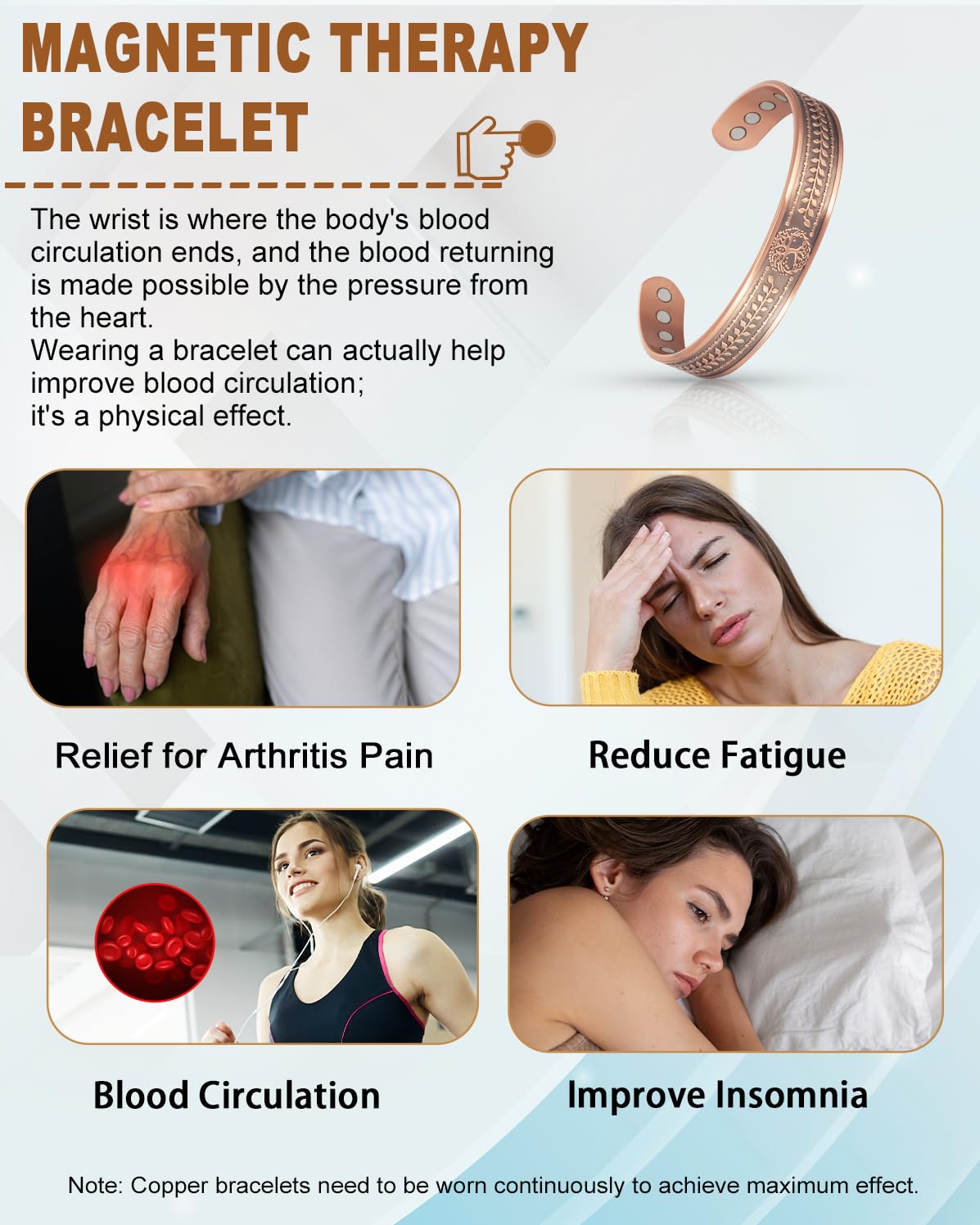 Wollet Copper Magnetic Bracelet for Men, 99.9% Copper Jewelry Set. Life of Tree Bangles
