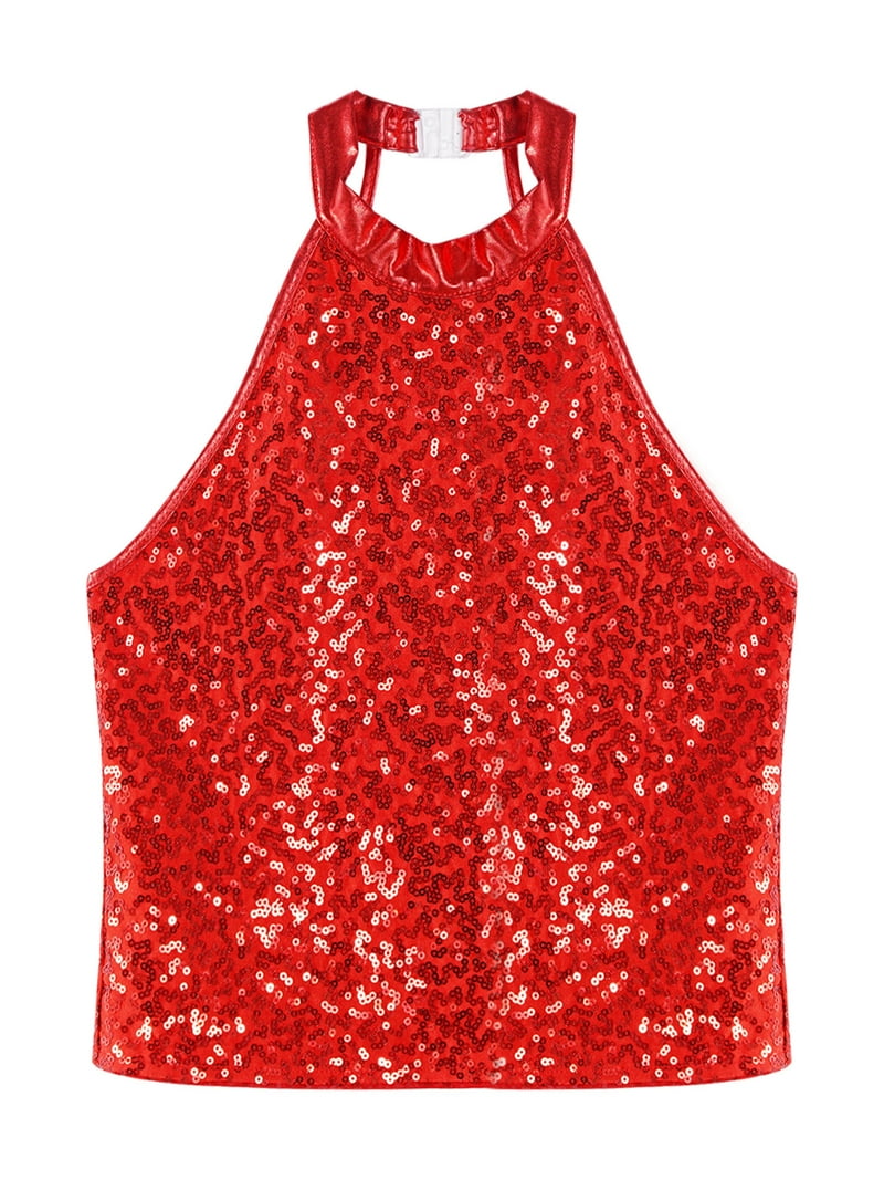 inhzoy Kids Girls Sequins Crop Vest Top Jazz Hip Hop Modern Dance