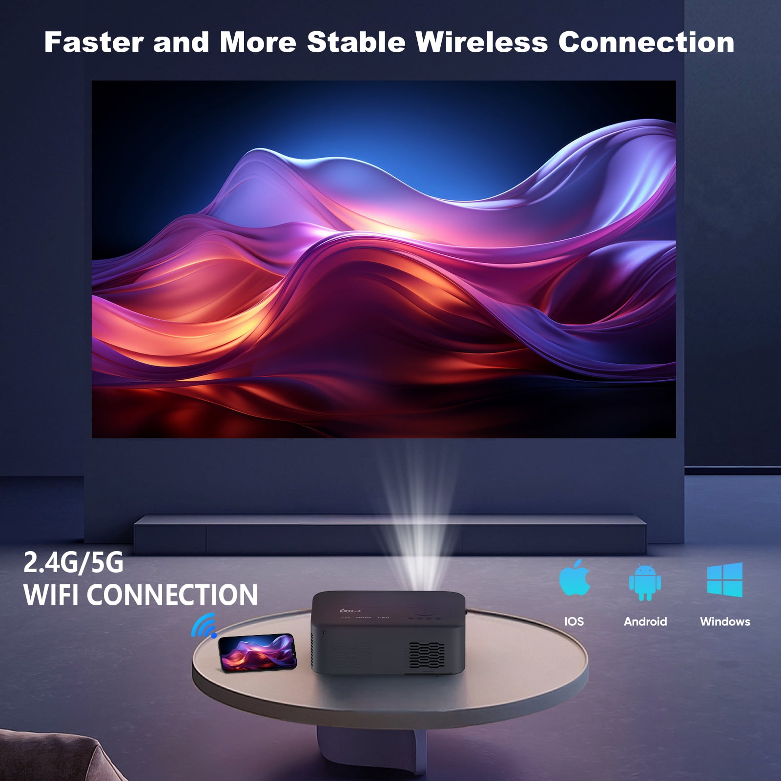 GCZ Native 1080P Projector with WiFi and Bluetooth, 400ANSI Supported 4K Full HD Projector, Electric Focus, Up to 300" Screen Supported