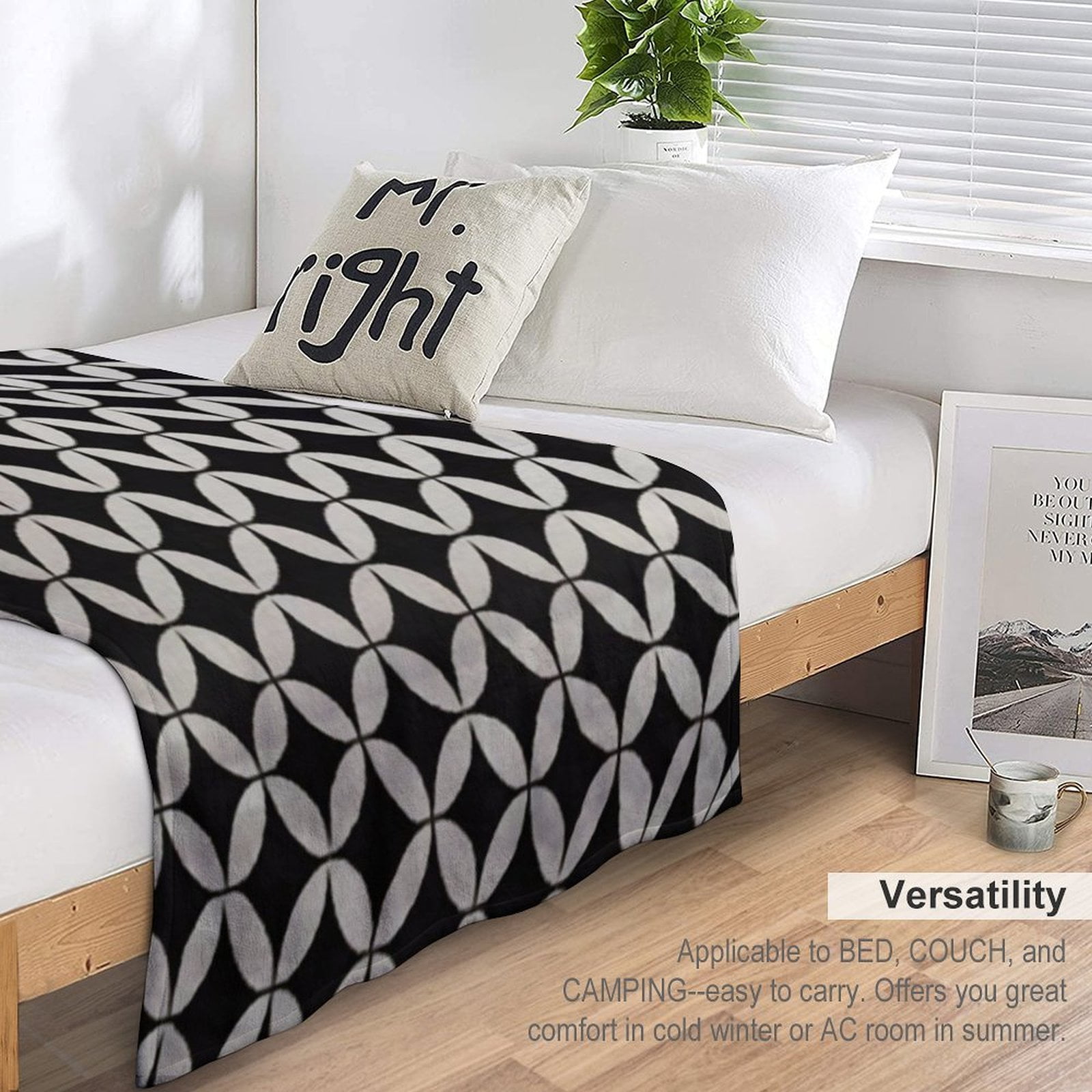 Black and white The Full Collection of Flannel Blanket Lightweight Cozy Bed Blankets Soft Throw Blanket Fit Couch Sofa for Kids Adults 60"×80"