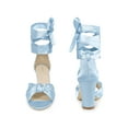 thumbnail image 2 of BLISSFUL STEP Satin Open Toe Lace Up Block Heels Sandals for Women Light Blue 6, 2 of 7