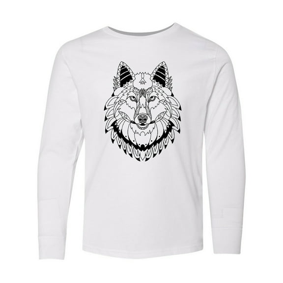 Inktastic Tribal Wolf Head Long Sleeve Youth T-Shirt