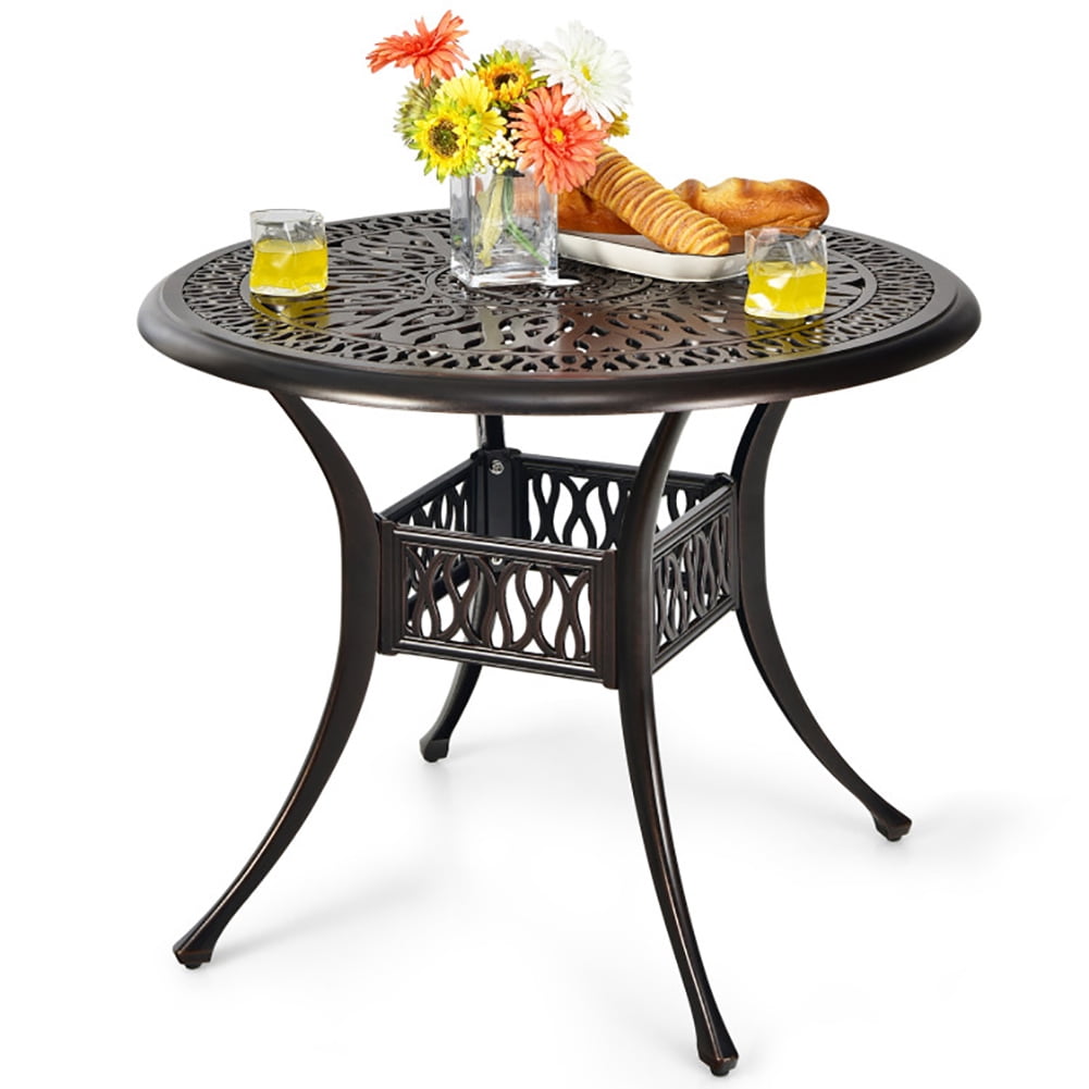 Aimee Lii 36" Patio Round Dining Bistro Table with Umbrella Hole, Outdoor Patio Furniture, Brown Aimee Lii 36" Patio Round Dining Bistro Table with Umbrella Hole, Outdoor Patio Furniture, Brown