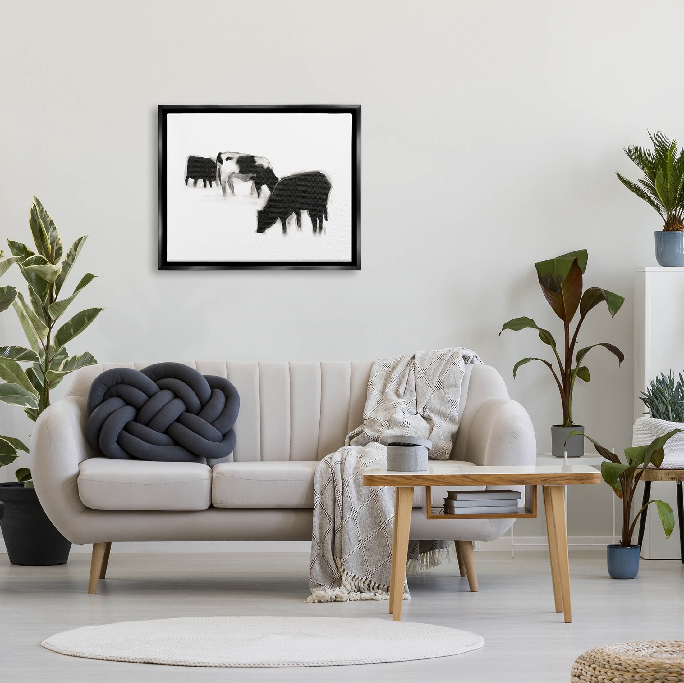 Stupell Industries Modern Farm Cow Silhouettes Graphic Art Jet Black Floating Framed Canvas Print Wall Art, Design by Ethan Harper