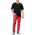 thumbnail image 2 of INSPIRE CHIC Men's Pants Faux Leather Slim Fit Zip-Fly Solid Pants 32 Red, 2 of 5