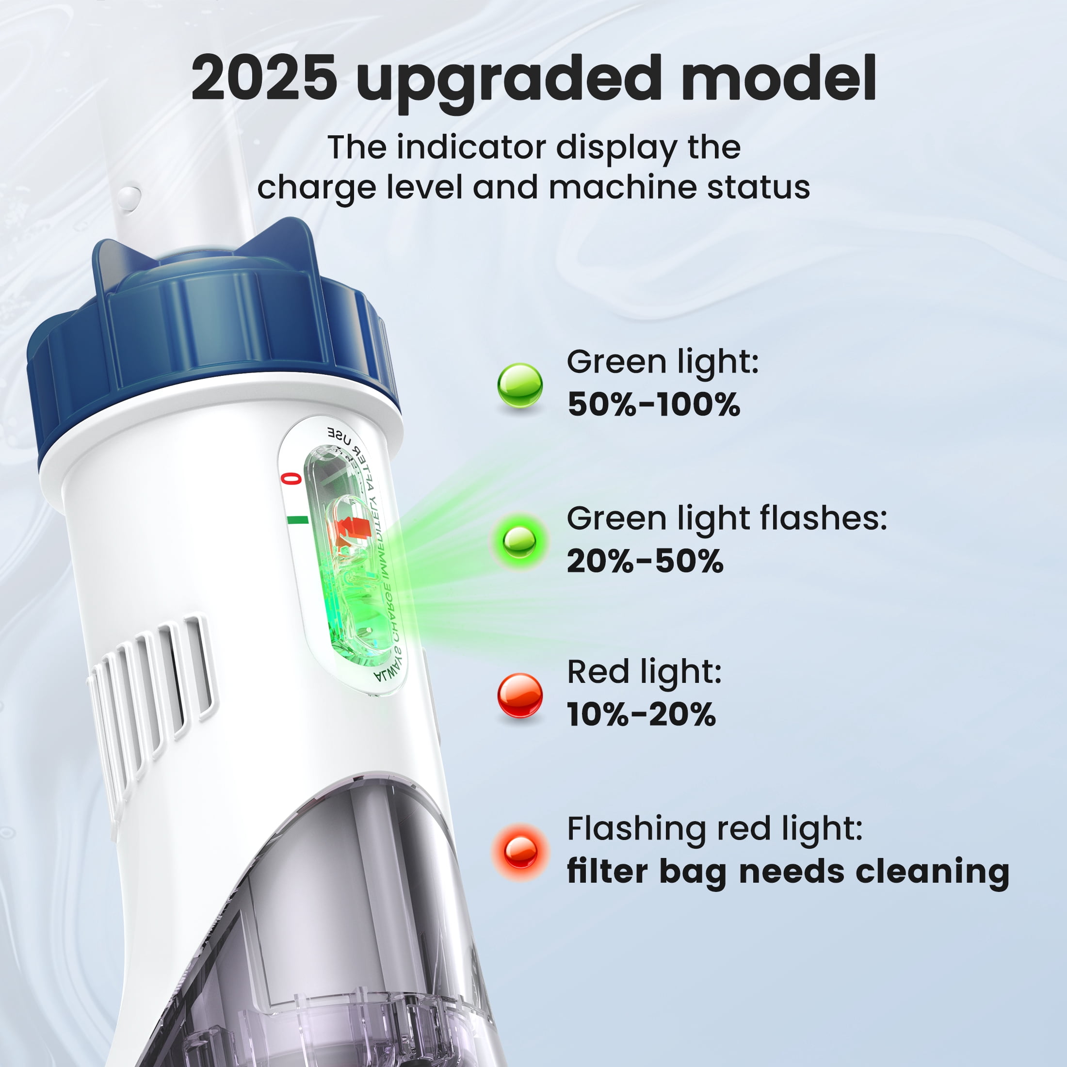 Cordless Pool Vacuum, Handheld Pool Vacuum for Above Ground Inground Pools, Spas and Hot Tubs, 60-Minute Runtime, Powerful Suction up to 18.5 gallons/min, Efficient Leaf and Debris Removal