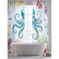 thumbnail image 6 of Octopus Coastal Semi Sheer Window Curtains 96 Inches Long, Blue Nautical Summer Beach Ocean Rod Pocket Voile Silky Chiffon Curtain Light Filtering Drapes for Living Room, Kitchen, 52"x96", 2 Panels, 6 of 9