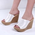 thumbnail image 2 of HomeDM Wedges Sandals for Women Platform Heels Mules Slip On Peep Toe Dressy Summer PU Leather Sandals, Beige Size 8, 2 of 5
